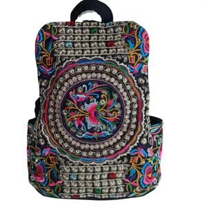 Bohemian Embroidered Birds and Flowers Cotton Canvas Lightweight Backpack
